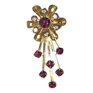 Vintage 1940 ’s Shooting Star Comet Purple Rhinestone Gold Tone Brooch